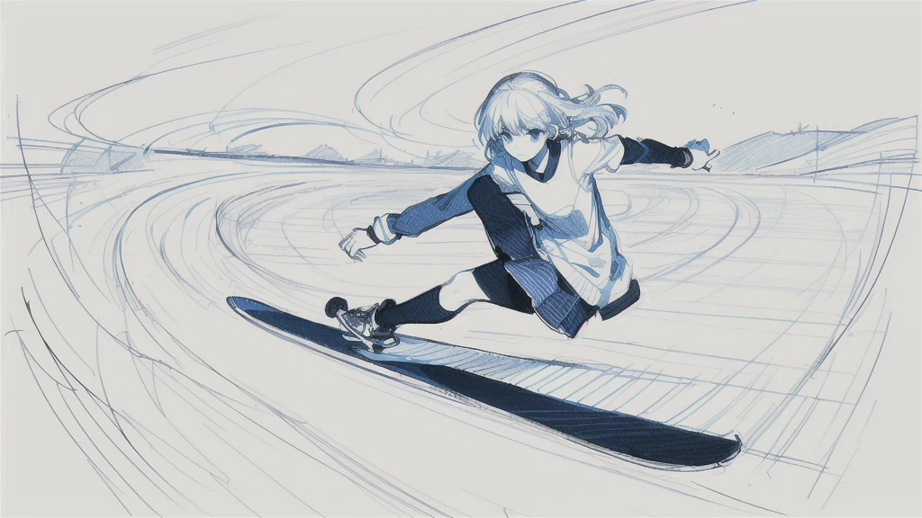 a drawing of a girl riding a skateboard down a street, rough abstract sketch, sketch of a lucid dream, sketch of an ocean in ms paint, rough sketch, scribble sketch, detailed but rough, old sketch, impressionist drawing, sketched 4k, drawn with photoshop, black ink rough sketch, inspired by Matthijs Maris, line sketch, loosely drawn, 