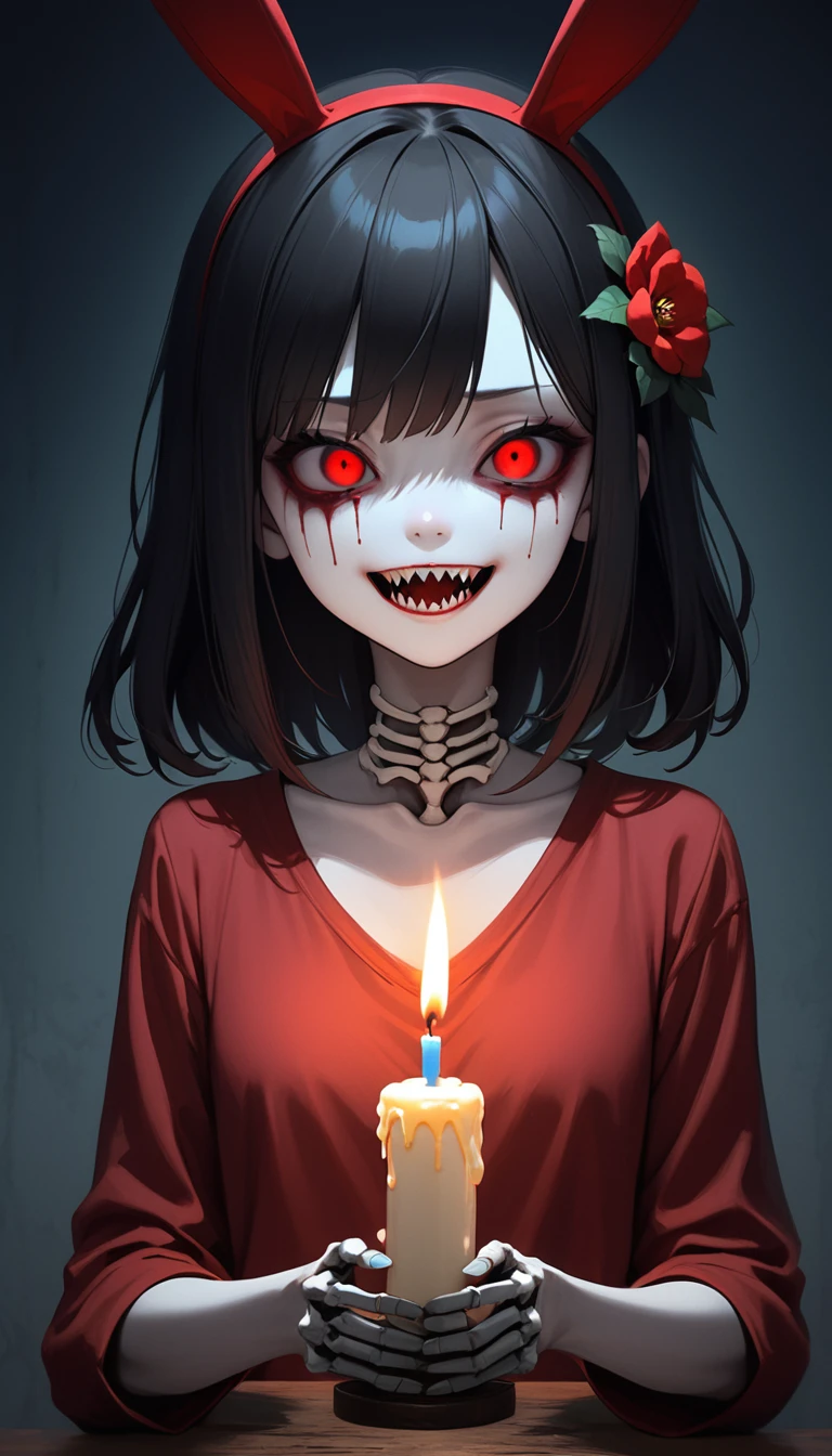 masterpiece, Highest quality, High resolution,(Highest quality,4K,High resolution,masterpiece:1.2),Very detailed,Realistic:1.37,masterpiece, Highest quality, Exquisitely crafted, woman, beautiful, elegant, smile, Blood, iridescent Long Hair, bangs, skirt, shirt, Long sleeve, Frills, shoes, (Red and Black:1.4), flower, spooky, Horror, 頭蓋Bones, Long Hair, Black Hair, Candles, Blood, hair flower, Dead, hair ornaments, Bone, doll, 頭蓋Bone, skeleton, Horror (theme),spooky altar background,Dark fantasy,Red color scheme,Ominous atmosphere,eyeを引く,Storytelling,anatomy,Anime Style,Concept Art,beautiful細部までこだわった顔と (((赤いeye ))),A terrifying ritual ,Satanic Ritual,Premature death,Misconduct,クレイジーなsmile,Scythe Face,Girl Monster, beautiful, Delicate facial features, 鋭いeye, Sharp Fangs, 青White skin, blonde,robot,Cursed Painting, Dark Background, Cinema Lighting, Dramatic Shadows, Gothic style, Gloomy atmosphere, Dark fantasy, One Girl, , Please open your mouth wide, Open your mouth and baring your teeth,Sharp teeth like a beast, Wide lips, very wide mouth, Vermilion cheeks, ,(Bloodしぶき:1.4),Scary smile, smile,Fallen angel design, ねじれたsmile、Bloodまみれの、頭からの出Blood,、Bloodしぶき、,(Bloodしぶき:1.4),Crossbones, 頭蓋Bone,Horror 一人の男の子, Cream colored hair, Gray Hair, Pearly hair, nice boy, Bunny ears, Loose-fitting clothing, Larger clothes, dark red eye, eyeの下のたるみ, dark circles under eye, やみcute, Fluffy hair, Voluminous Hair, skinny, slim, very skinny, Androgynous, cute, spooky, short hair, Horror, Faded colors, White skin, spooky, Unnaturally thin, I&#39;m hungry, eye, eye in background, sharp eye, Long eyelashes, Under the eyelashes, Loose shorts, レースshirt, Frillsshirt, Tie the ribbon&#39;head, Detailed clothing, A loose cardigan, Open cardigan, 滴るBlood, that&#39;terrible, nightmare, Haunted, stitch, patchwork, string, Injury, hell, Injury on arms, self-harm, cut, Black Fingers, factory, Abandoned, A dismembered ghost,Many heads,Many heads,Lots of faces,Multiple faces,Multiple Girls,Frolicking Girl,複数のwoman,tea ,クレイジーなsmile,look up,Face shot,Scythe Face,Girl Monster, slave,beautiful, Detailed portrait, Delicate facial features, 鋭いeye, Sharp Fangs, 青White skin, Thick chain, Dark Background, Cinema Lighting, Dramatic Shadows, Gothic style, Gloomy atmosphere, Dark fantasy, One Girl, , Please open your mouth wide, Open your mouth and baring your teeth,Sharp teeth like a beast, Wide lips, very wide mouth, Vermilion cheeks, ,(Bloodしぶき:1.6),Scary face, Laughter　Witch design, ねじれたsmile、Bloodまみれの、頭からの出Blood,,、Bloodしぶき、,(Bloodしぶき:1.6),Crossbones, 頭蓋Bone,　, Horrorスタイル, ((Fantasy Witch Costume)), ((Flowing white hair)), ,(Bloodしぶき:1.6),womanの曲線, Large Breasts, Thick thighs, Sexy flat stomach, Perfect hands, Perfect anime face, ((dark lolita dress)), Are standing, ((邪悪なsmile)), ,(Bloodしぶき:1.6),Victorian cities, gaslight, Steam circulates, Moonlight Illumination, night lighting, A sky filled with stars and galaxies,disaster々new devil horns,,(Bloodしぶき:1.6),アニメゾンビWitch design, ねじれたsmile、Bloodまみれの、頭からの出Blood,,、Bloodしぶき、,(Bloodしぶき:1.6),Crossbones, 頭蓋Bone,,Photo Background,Wide Shot,Scythe Face,Girl Monster, slave,beautiful, Detailed portrait, Delicate facial features, 鋭いeye, Sharp Fangs, 青White skin, Thick chain, Dark Background, Cinema Lighting, Dramatic Shadows, Gothic style, Gloomy atmosphere, Dark fantasy, One Girl, , Please open your mouth wide, Open your mouth and baring your teeth,Sharp teeth like a beast, Wide lips, very wide mouth, Vermilion cheeks, ,(Bloodしぶき:1.6),Scary face, Laughter　Witch design, ねじれたsmile、Bloodまみれの、頭からの出Blood,,、Bloodしぶき、,(Bloodしぶき:1.6),Crossbones, 頭蓋Bone,　, Horrorスタイル,