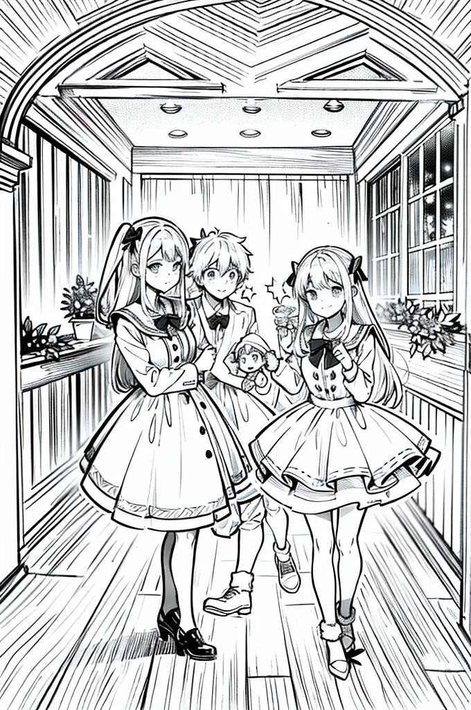 Christmas party, line art, no text, rule of thirds, harmony, fun, sketch, family fun