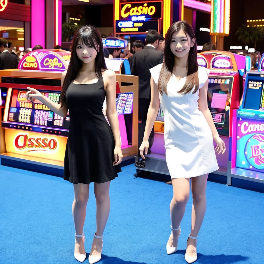 casino girl, dress, beautiful, full body, middle shot, japanese, 1girl