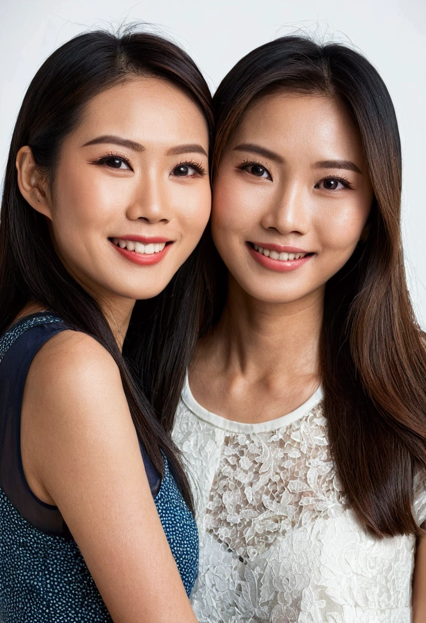 Two beautiful Thai Asian women and a handsome Thai Asian man stand together.，Double eyelids，smile，Clear face，Point of interest，Professional photography，8ก。