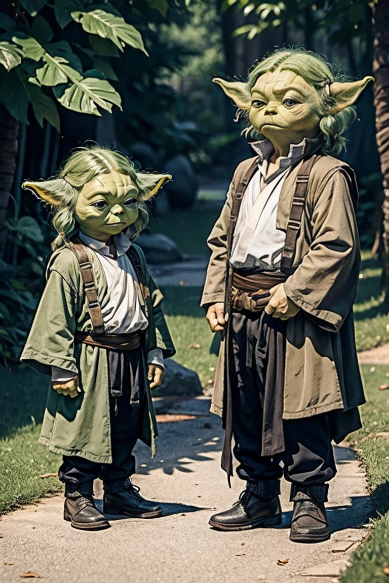short yoda twins with huge banged mullets