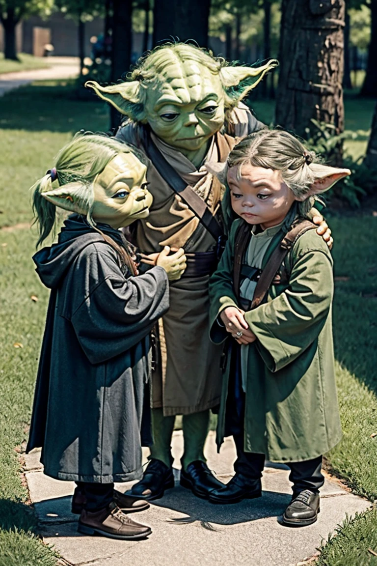 short yoda twins with huge banged mullets