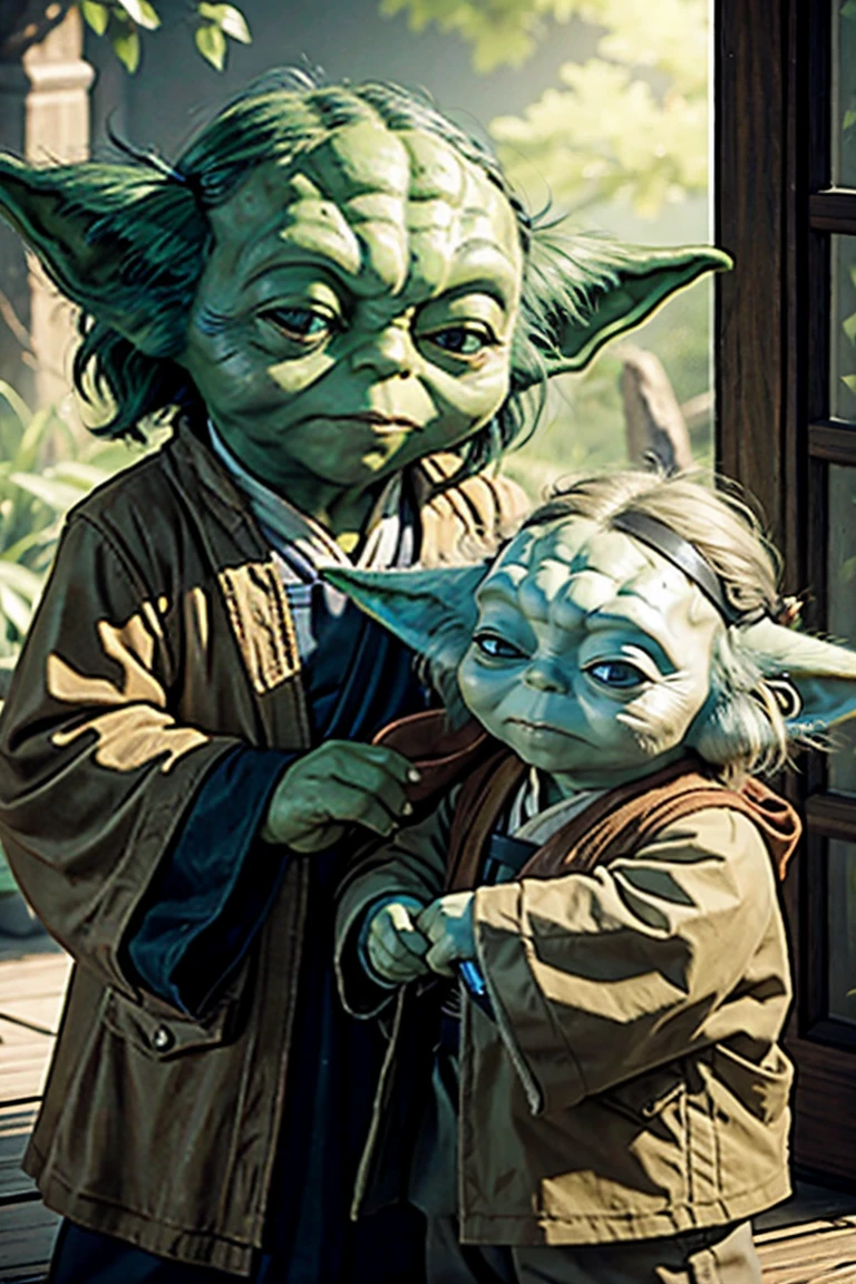 short yoda twins with huge banged mullets