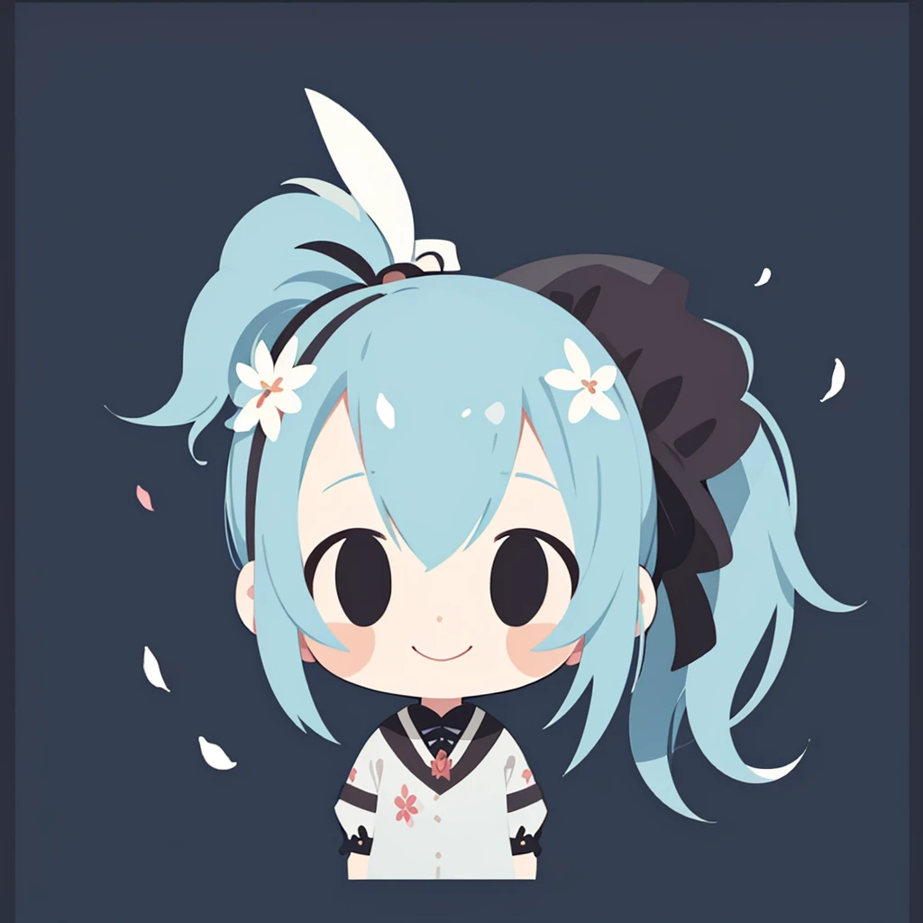 Transparent watercolor、girl、Gemstone Eyes、Beautiful arrangements and motifs、Depth of written border、Flat avatar, 1girl, smile, Wink、Close one eye、Black Hair((side ponytail)), White tips, 、Background white、Cherry blossom petals, Cute girl, Modest clothing, Black tights