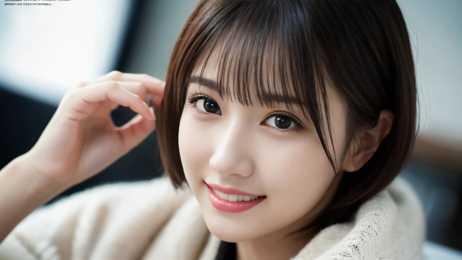 One Girl, (Wear stylish spring clothes:1.2), (Beautiful Japanese idol portrait photos),
(Fashion magazine photography:1.3), Photographed inside the cafe,
(RAW Photos, Highest quality), (Realistic, photo-Realistic:1.4), masterpiece, 8K Portrait,
Very delicate and beautiful, Very detailed, 2k wallpaper, wonderful, In detail, Very detailed CG unity 8k wallpaper,
Very detailedな, High resolution,
Soft Light, Beautiful detailed girl, Very detailed eyes and face, Beautiful and sophisticated nose, Beautiful details,
Cinema Lighting, Perfect Anatomy,
Slender body, Flat Chest, Semi-short hair, Parted bangs, Bokeh, Dynamic Angle, A light smile,