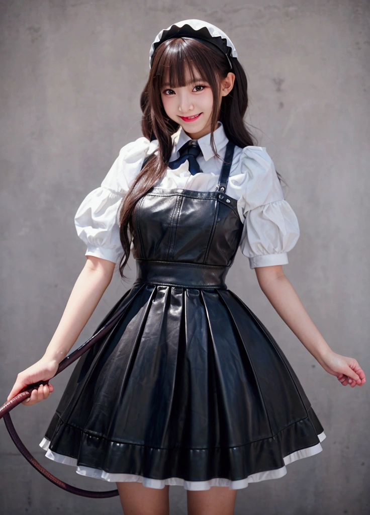 (((Pixel Perfect,Perfect in every detail))), Girl shows off her whip，A girl around 15 years old,smile, NSWF,lovely, Leather whip!!，holding a whip in your hand!!!，cinematic, kawaii!!