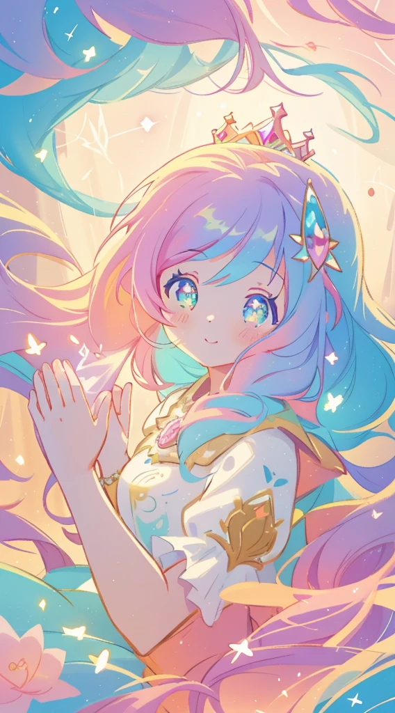 beautiful girl, puffy tiered princess ballgown, vibrant pastel colors, (colorful), magical lights, long flowing golden hair, inspired by Glen Keane, inspired by Lois van Baarle, disney art style, by Lois van Baarle, glowing aura around her, by Glen Keane, jen bartel, glowing lights! digital painting, beautiful digital illustration, fantasia background, whimsical, magical, fantasy, beautiful face, ((masterpiece, best quality)), intricate details, highly detailed, sharp focus, 8k resolution, sparkling detailed eyes