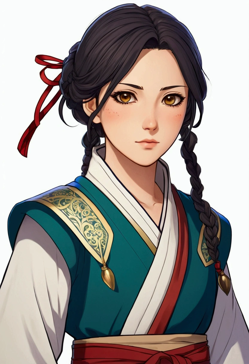 A character in the art style of the anime called "the apothecary diaries". She is a fighter, but wears traditional clothes
