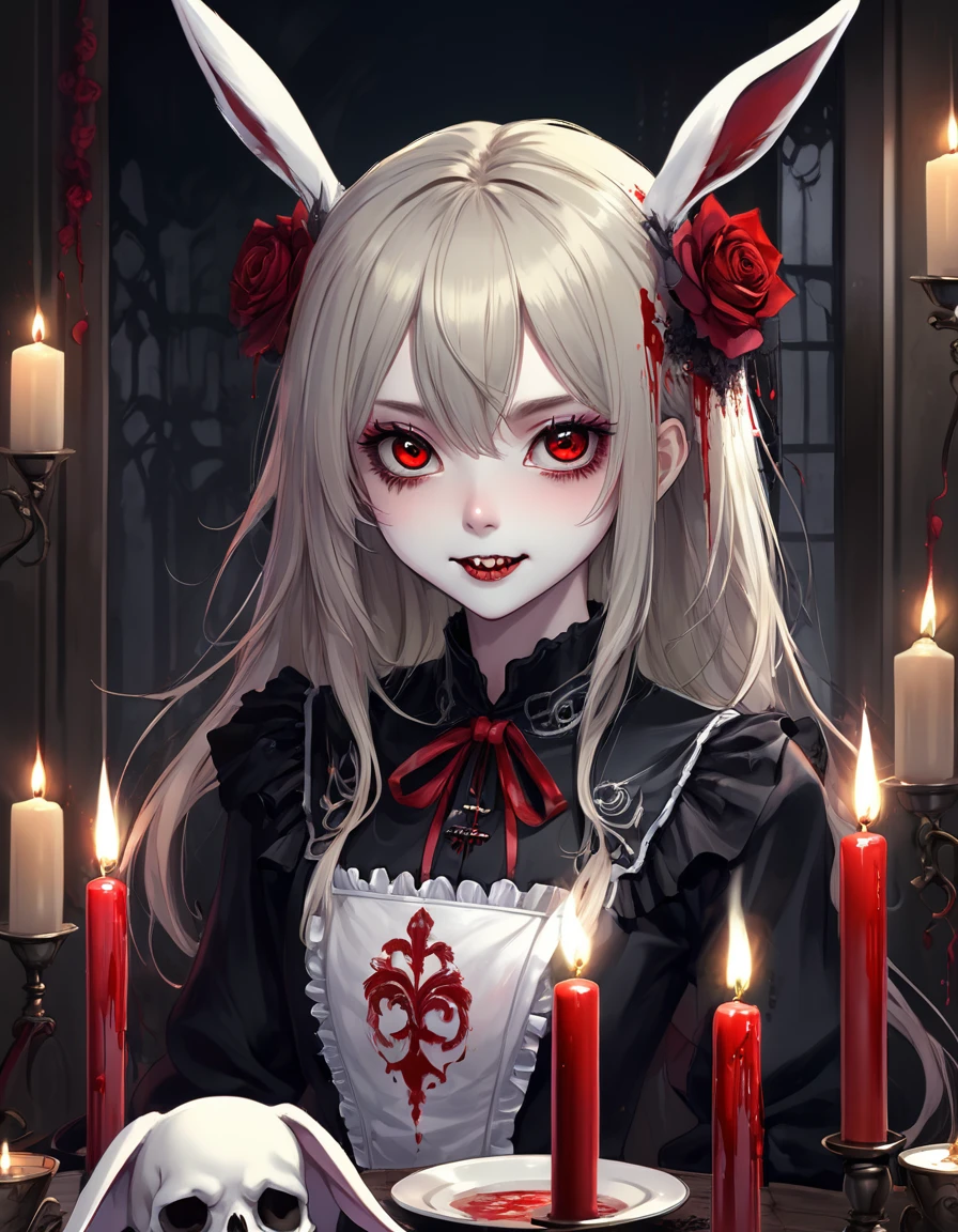 masterpiece, Highest quality, High resolution,(Highest quality,4K,High resolution,masterpiece:1.2),Very detailed,Realistic:1.37,masterpiece, Highest quality, Exquisitely crafted, woman, beautiful, elegant, smile, Blood, iridescent Long Hair, bangs, skirt, shirt, Long sleeve, Frills, shoes, (Red and Black:1.4), flower, spooky, Horror, 頭蓋Bones, Long Hair, Black Hair, Candles, Blood, hair flower, Dead, hair ornaments, Bone, doll, 頭蓋Bone, skeleton, Horror (theme),spooky altar background,Dark fantasy,Red color scheme,Ominous atmosphere,eyeを引く,Storytelling,anatomy,Anime Style,Concept Art,beautiful細部までこだわった顔と (((赤いeye ))),A terrifying ritual ,Satanic Ritual,Premature death,Misconduct,クレイジーなsmile,Scythe Face,Girl Monster, beautiful, Delicate facial features, 鋭いeye, Sharp Fangs, 青White skin, blonde,robot,Cursed Painting, Dark Background, Cinema Lighting, Dramatic Shadows, Gothic style, Gloomy atmosphere, Dark fantasy, One Girl, , Please open your mouth wide, Open your mouth and baring your teeth,Sharp teeth like a beast, Wide lips, very wide mouth, Vermilion cheeks, ,(Bloodしぶき:1.4),Scary smile, smile,Fallen angel design, ねじれたsmile、Bloodまみれの、頭からの出Blood,、Bloodしぶき、,(Bloodしぶき:1.4),Crossbones, 頭蓋Bone,Horror 一人の男の子, Cream colored hair, Gray Hair, Pearly hair, nice boy, Bunny ears, Loose-fitting clothing, Larger clothes, dark red eye, eyeの下のたるみ, dark circles under eye, やみcute, Fluffy hair, Voluminous Hair, skinny, slim, very skinny, Androgynous, cute, spooky, short hair, Horror, Faded colors, White skin, spooky, Unnaturally thin, I'm hungry, eye, eye in background, sharp eye, Long eyelashes, Under the eyelashes, Loose shorts, レースshirt, Frillsshirt, Tie the ribbon'head, Detailed clothing, A loose cardigan, Open cardigan, 滴るBlood, that'terrible, nightmare, Haunted, stitch, patchwork, string, Injury, hell, Injury on arms, self-harm, cut, Black Fingers, factory, Abandoned, A dismembered ghost,Many heads,Many heads,Lots of faces,Multiple faces,Multiple Girls,Frolicking Girl,複数のwoman,tea ,クレイジーなsmile,look up,Face shot,Scythe Face,Girl Monster, slave,beautiful, Detailed portrait, Delicate facial features, 鋭いeye, Sharp Fangs, 青White skin, Thick chain, Dark Background, Cinema Lighting, Dramatic Shadows, Gothic style, Gloomy atmosphere, Dark fantasy, One Girl, , Please open your mouth wide, Open your mouth and baring your teeth,Sharp teeth like a beast, Wide lips, very wide mouth, Vermilion cheeks, ,(Bloodしぶき:1.6),Scary face, Laughter Witch design, ねじれたsmile、Bloodまみれの、頭からの出Blood,,、Bloodしぶき、,(Bloodしぶき:1.6),Crossbones, 頭蓋Bone, , Horrorスタイル, ((Fantasy Witch Costume)), ((Flowing white hair)), ,(Bloodしぶき:1.6),womanの曲線, Large Breasts, Thick thighs, Sexy flat stomach, Perfect hands, Perfect anime face, ((dark ta dress)), Are standing, ((邪悪なsmile)), ,(Bloodしぶき:1.6),Victorian cities, gaslight, Steam circulates, Moonlight Illumination, night lighting, A sky filled with stars and galaxies,disaster々new devil horns,,(Bloodしぶき:1.6),アニメゾンビWitch design, ねじれたsmile、Bloodまみれの、頭からの出Blood,,、Bloodしぶき、,(Bloodしぶき:1.6),Crossbones, 頭蓋Bone,,Photo Background,Wide Shot,Scythe Face,Girl Monster, slave,beautiful, Detailed portrait, Delicate facial features, 鋭いeye, Sharp Fangs, 青White skin, Thick chain, Dark Background, Cinema Lighting, Dramatic Shadows, Gothic style, Gloomy atmosphere, Dark fantasy, One Girl, , Please open your mouth wide, Open your mouth and baring your teeth,Sharp teeth like a beast, Wide lips, very wide mouth, Vermilion cheeks, ,(Bloodしぶき:1.6),Scary face, Laughter Witch design, ねじれたsmile、Bloodまみれの、頭からの出Blood,,、Bloodしぶき、,(Bloodしぶき:1.6),Crossbones, 頭蓋Bone, , Horrorスタイル,