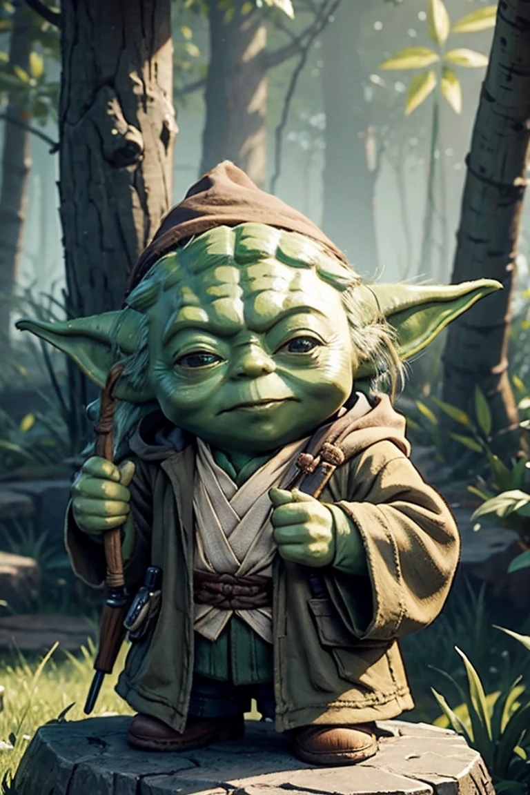 short yoda gnome with a huge banged mullet