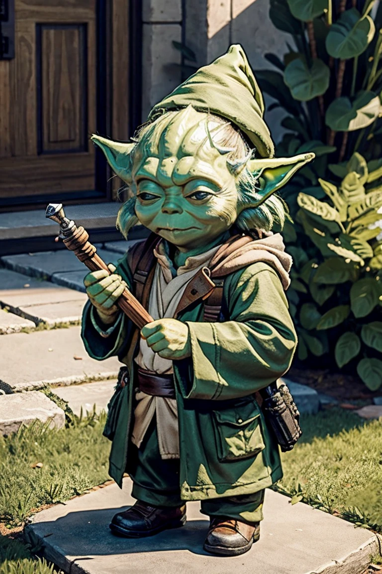short yoda gnome with a huge banged mullet