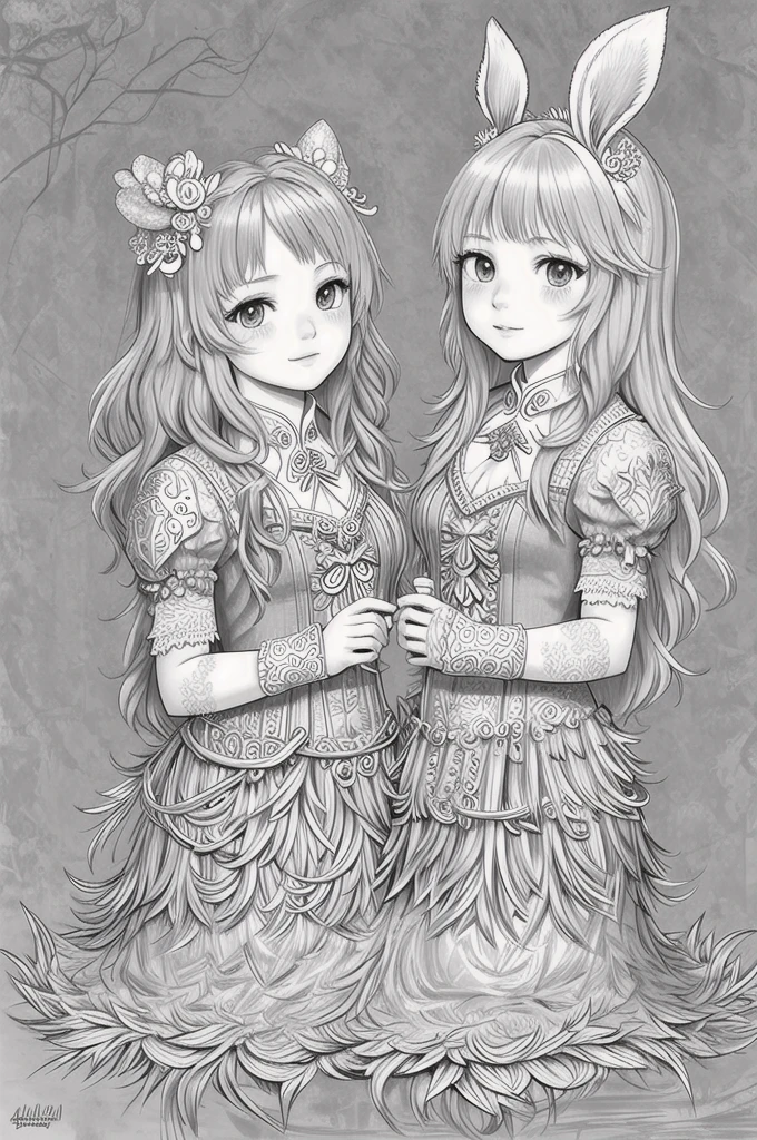 Highly detailed, coloring book style, rabbit, chinese, monochrome