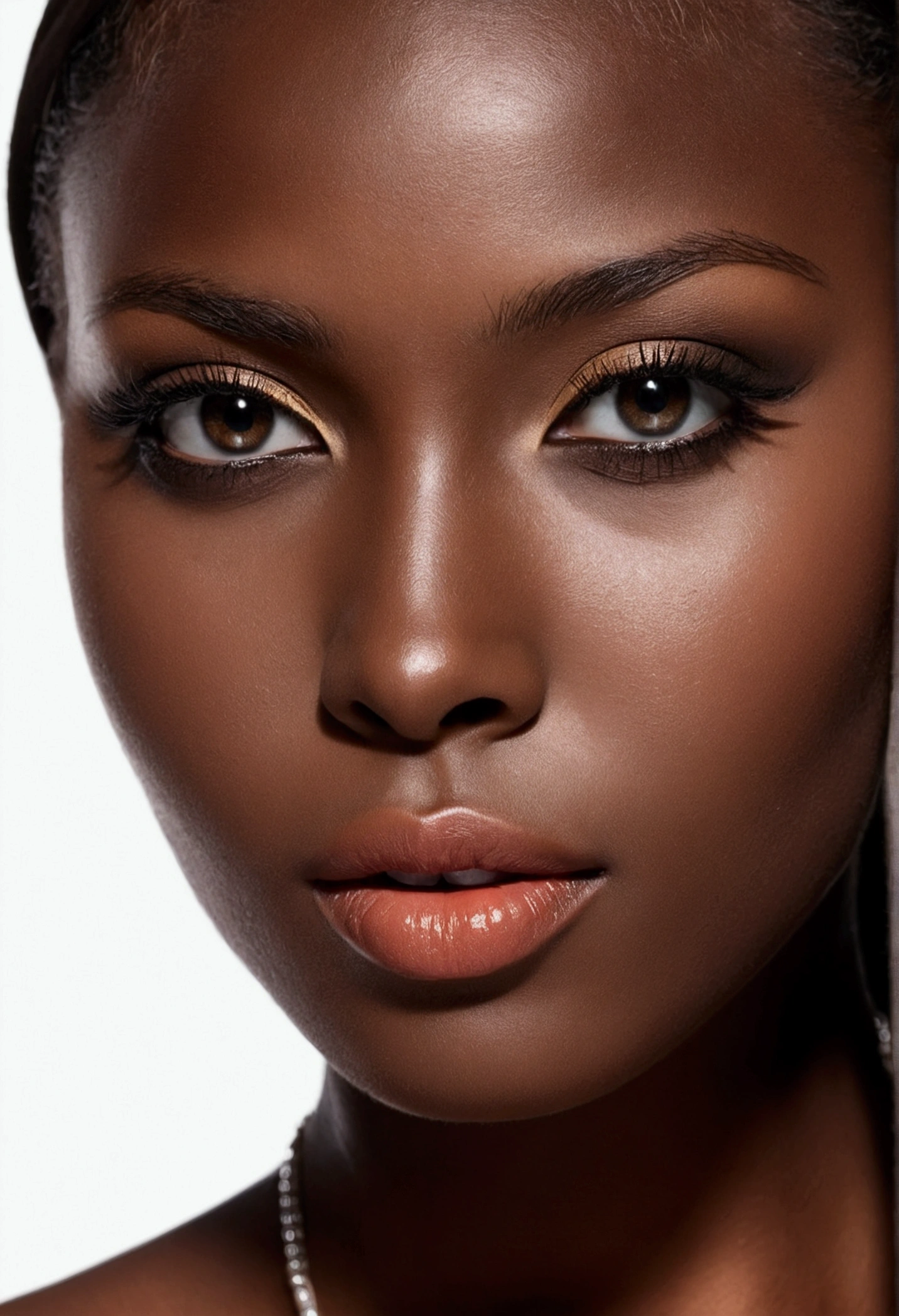 a female face, dark-skinned, With a seductive look, captivating, be nice
