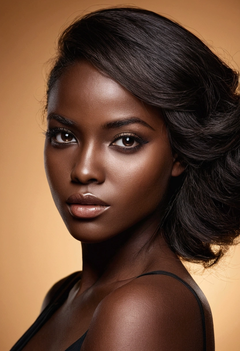 a female face, dark-skinned, With a seductive look, captivating, be nice