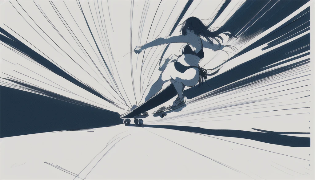 a drawing of a bikini girl riding a skateboard down a street, rough abstract sketch, sketch of a lucid dream, sketch of an ocean in ms paint, rough sketch, scribble sketch, detailed but rough, old sketch, impressionist drawing, sketched 4k, drawn with photoshop, black ink rough sketch, inspired by Matthijs Maris, line sketch, loosely drawn,