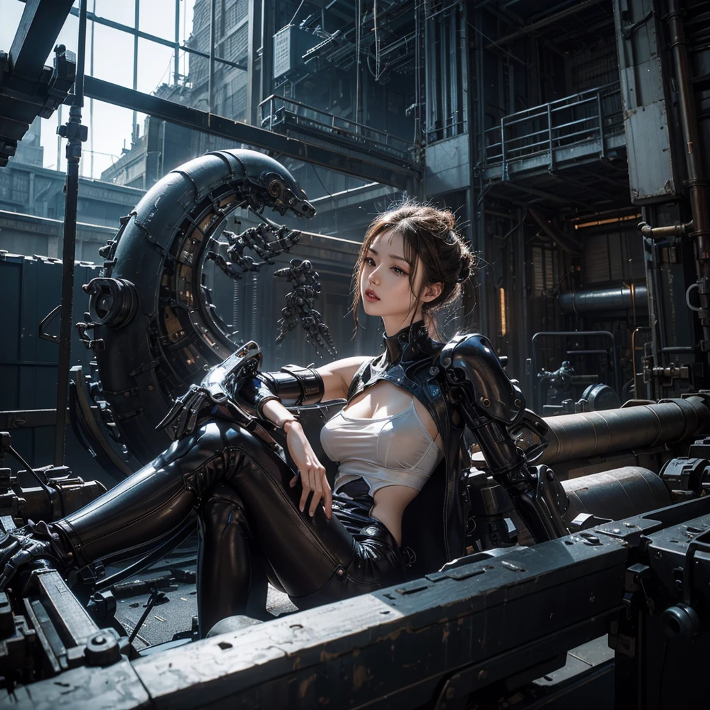NSFW, sexly, erotic, Ultra-high resolution and high quality images、A female android dressed in a maid outfit has an overwhelming number of mechanical arms, like the Thousand-Armed Kannon statue.、Take dynamic poses、Please create an image that looks like it is drawn from a diagonal angle looking up.。The background is completely filled with these countless arms.、His arms are blocking my view。Emphasizing the complex mechanical structure of each arm、Draw detailed and delicate lines。In an abandoned industrial environment、A futuristic and highly technological backdrop highlighting the android's powerful and dramatic presence、Please express a scene with an overwhelming number of arms outstretched.。 In a dynamic pose、Angle that can be seen from diagonally below。 --Highly detailed, --vivid colors, --dynamic pose, --sharp focus, --dramatic lighting, --realistic anatomy, --high_quality, --ultra_detail, --intricate_design, --extremely_detailed, --hyper_realistic, --zenith, --manupulator fingers, --dystopia, Thousand arms, Oblique angle, --sexly