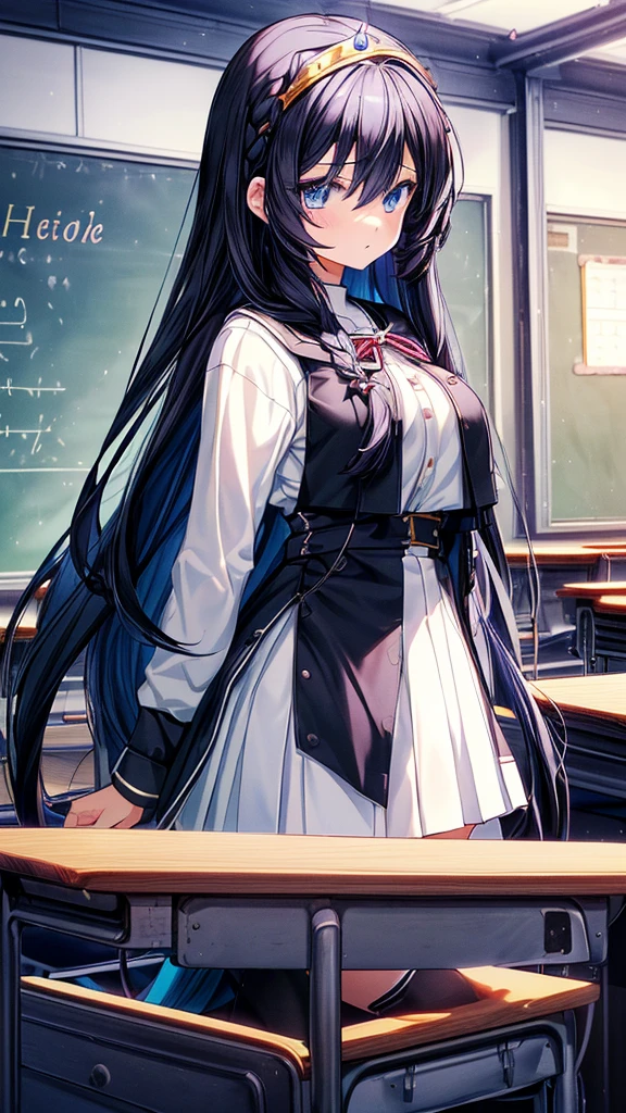 Super Detail 8K CG, High School Girl, School Uniform, Perfect Face, Beautiful Face, Perfect Cute Face, Beautiful Girl, Big, Classroom, Viewer, Beautiful Night View, Beautiful Thighs, Hands on Desk, Ass Sticking Out, Show Panties