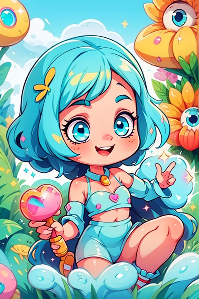 girl with、Clean hair ornament, Cute surreal body bien、(Detailed eyes, Eyes Like Gems, Sparkling eyes:1.3) , A smile, Blue sky、Cute shoes