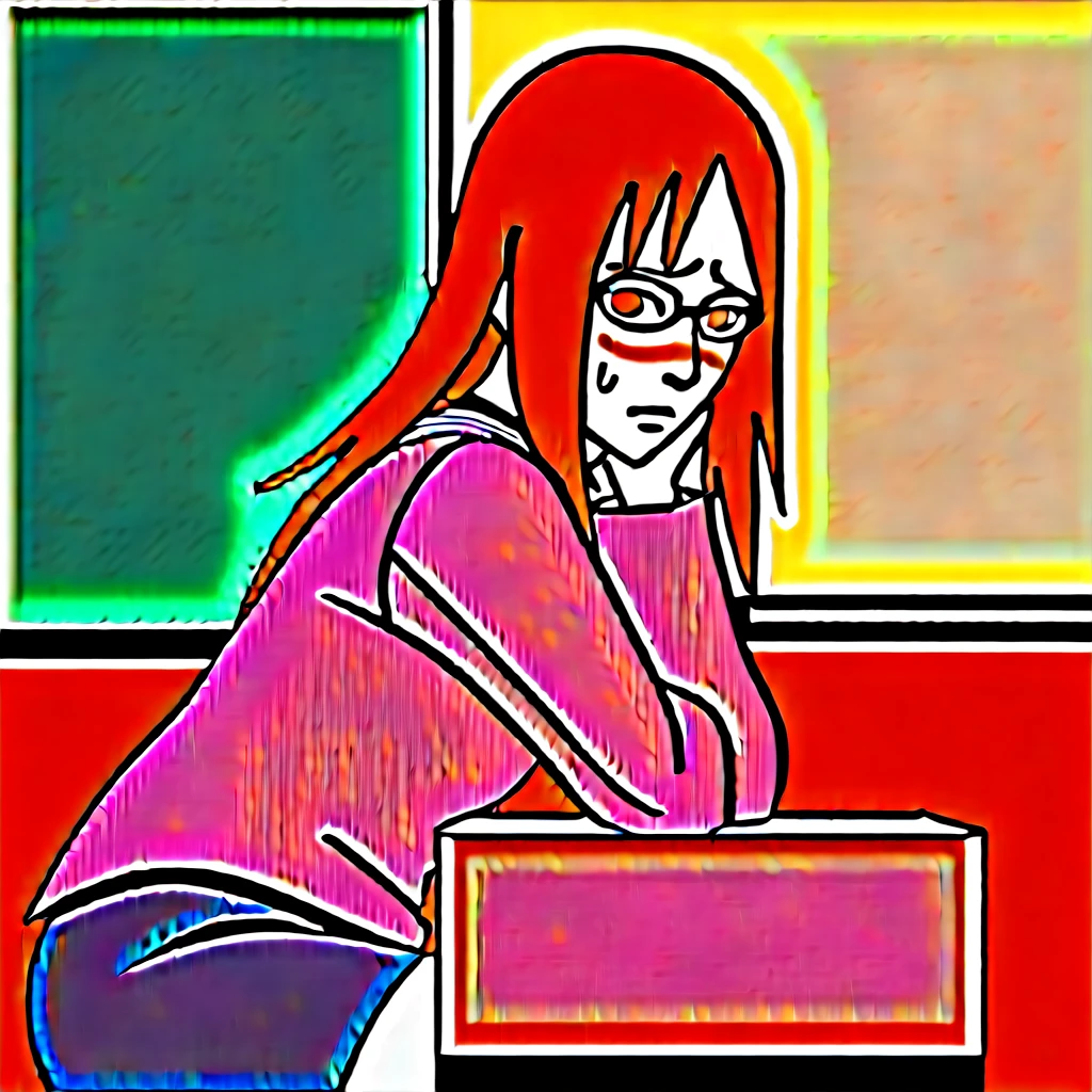 Red hair, 1 Girl, Glasses, Long hair, Red Eyes, Solitary, Sailor Suit, Black over-the-knee stockings, Black shorts, Umbilical cord, Looking at the audience,No students, Japanese cartoons screencap, Japanese cartoons coloring,src_Japanese cartoons,Naruto \(series\), Naruto shippuuden,((blush,nervous,Vision,classroom,bookshelf,sit on the chair,))masterpiece, absurd , (Intricate details), (Colorful), light, Extremely detailed CG Unity 8k wallpaper ,1 Girl, solo,(shy,classroom,night,blush,nervous,Sweating,蕾丝dress, ),sweat,blush,blush1.5,Blush,Medium chest,((dress,Black stockings,)),(dress,Lying in bed,Uncomfortable expression,Mouth open,spit)
