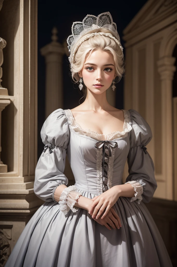 Create image of Queen Marie Antoinette in the cemetery at night in the form of a dove