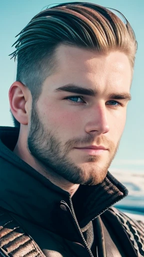 Make an Icelandic man hunk focus on his face