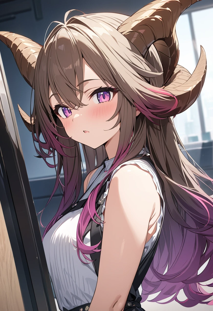 masterpiece, best quality, extremely detailed,anime, Girl, dragon girl, ((gradation hair)), dragon horns, composition that emphasizes the hair,