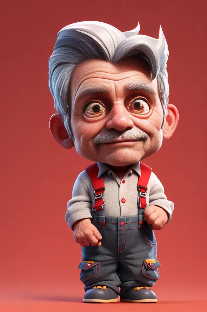 3dcharacter,(1man, wrinkled face, old male:1.2), __eyecolor__ eyes, dark grey__hair-male__, (full body:1.2),plaid shirt, overalls, simple background, masterpiece,best quality,(light Red gradient background:1.1)
