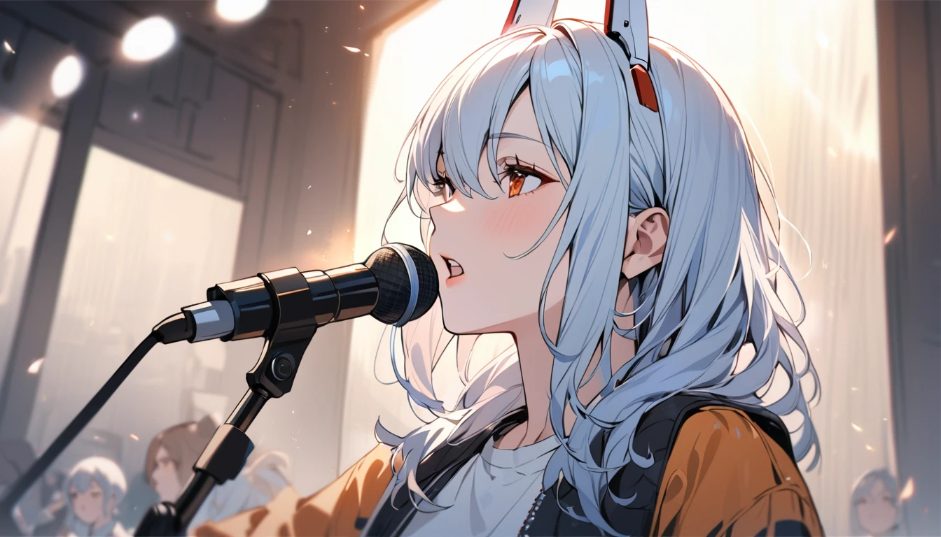 masterpiece, Awesome girl, Pale pink lips, Light blue hair,intellectual, Ayanami Rei,Singing,The clothes are cool,It&#39;s about to start moving,The background is amazing,Rei Ayanami,Live Kaijyou,Mike stand,One girl