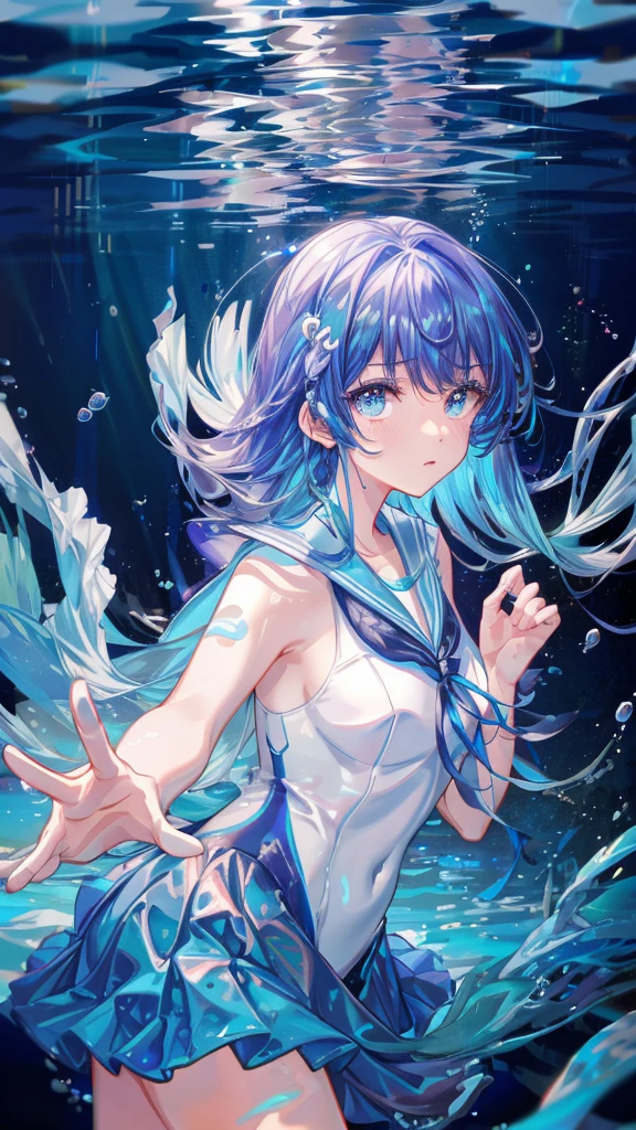 (Masseter Film、Highest quality、8k,、Detailed face and eyes、wonderful)、whole body、girl、seabed环境、Soft sunlight、Colorful tropical fish、Large sea turtle、Underwater Scene、aquatic environment、deep Underwater Scene、Underwater sea、water scenery、seabed, water scenery、Underwater background、Light in the water、Underwater Scenery、Reef、珊瑚seabed、Reef、swim、(Gradient Hair:1.5)、Sailor suit