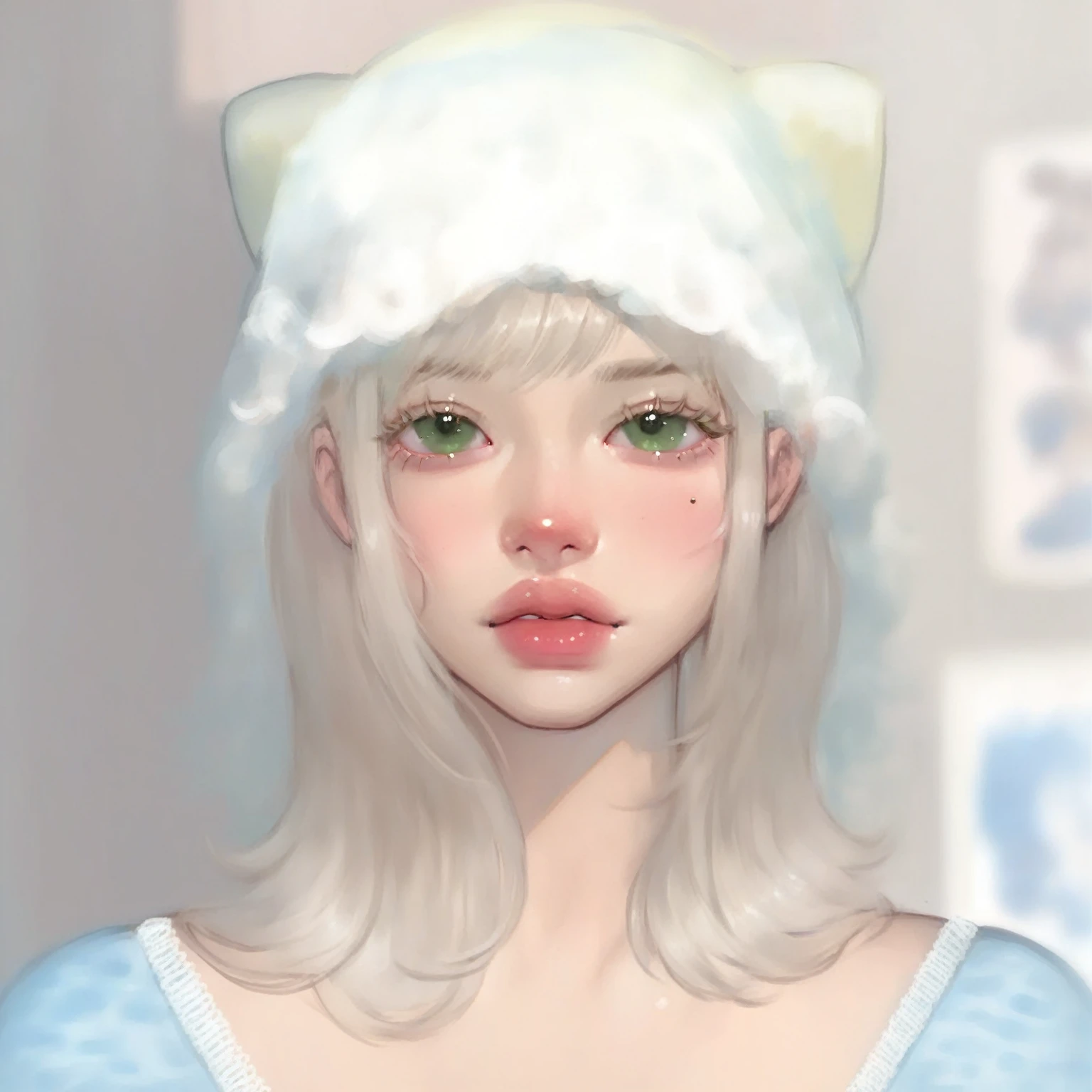 score_9, score_8_up, score_7_up, puririkaaa_style, close-up, portrait, green eyes, 1girl, solo, looking at viewer