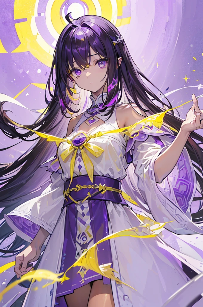 ((archeron))、
((Right eye is yellow、Purple left eye:1.5))、
((Highest quality))、((Highly refined))、((Super detailed))、
((Sparkling Eyes))、((Ultra-high resolution))、((Ultra HD))、
masterpiece、Detailed hands、
One woman、Only one person、solo、
((Brown skin))、((Tan Skin))、Ahoge、
messy hair、Super long hair、
View the model from the front、