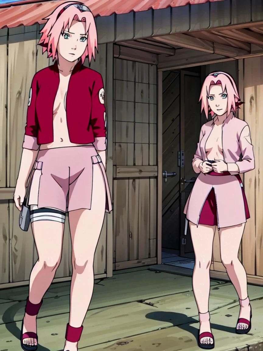 Sakura Haruno nude,wide hips,abdomen,sexy ,In the house,NSTDA,(( naked,Shirt handle,full body,skirt handle, Lift the skirt, in the bedroom,open shirt,nipple))