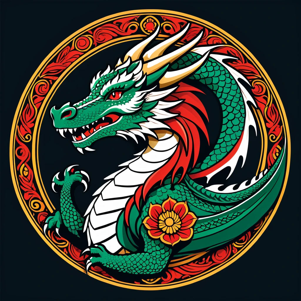 female dragon in hungarian folk outfit, vector graphics, strong contours, logo design