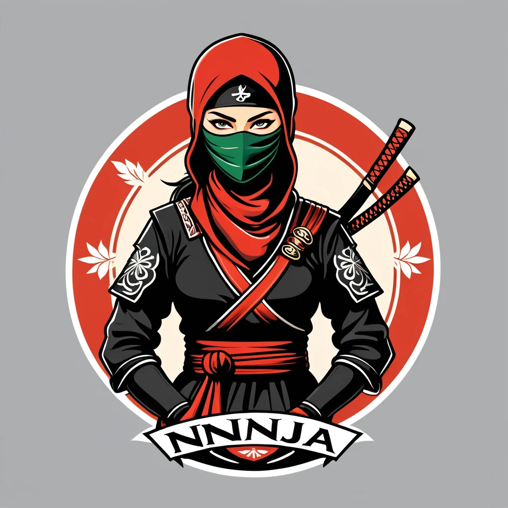 female ninja in hungarian folk outfit, vector graphics, strong contours, logo design