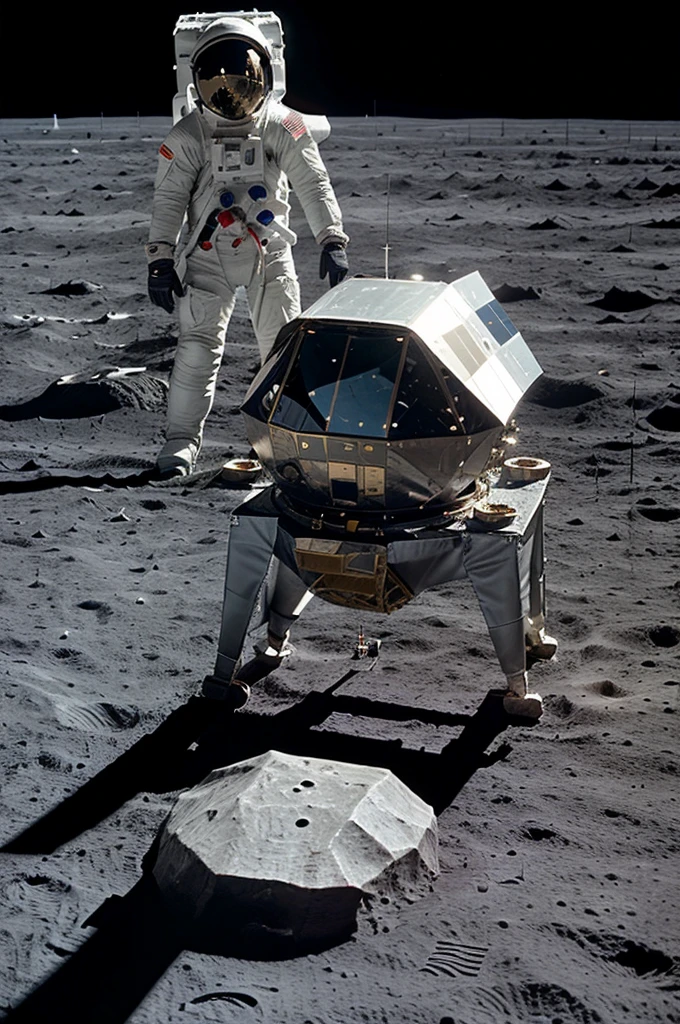 Create a imege In which an astronaut is standing on the lunar surface and looking towards the Earth.