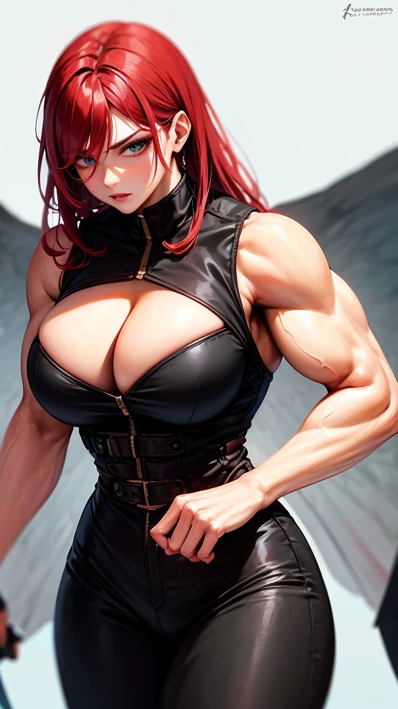 Mulher de biquíni preto e homem mic de camisa branca, homemfraco e mic, físico magro e mic, Very beauthful. , ,weak and defenseless man, físico mic, , muscular ultraviolent woman, muscular and scary, absurdly huge physique, big muscles, extremely muscular woman,, make her step on a man, mic, Red hair, Red hair e olhos azuis,