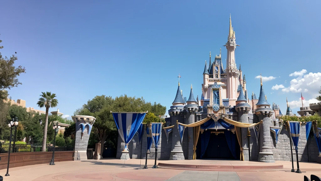 An empty outdoor stage at Disneyland during the day