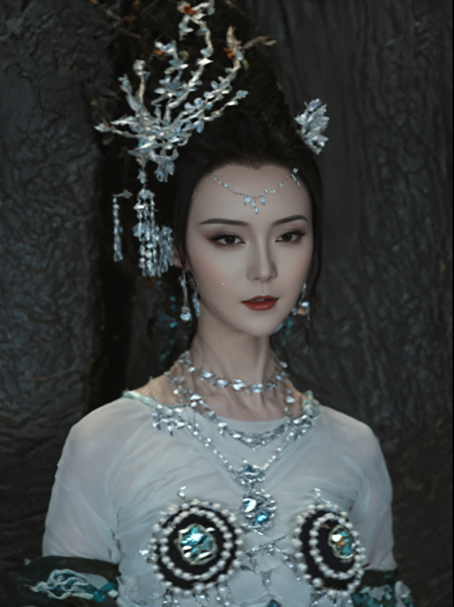 Wearing a white dress、Arav woman wearing tie and necklace, Queen of the Sea Mu Yanling, Inspired by trees, Chinese Empress, Chinese Princess, A young woman plays, Inspired by Li Tang, heise-lian yan fang, Full body fairy, Fantasy Stills