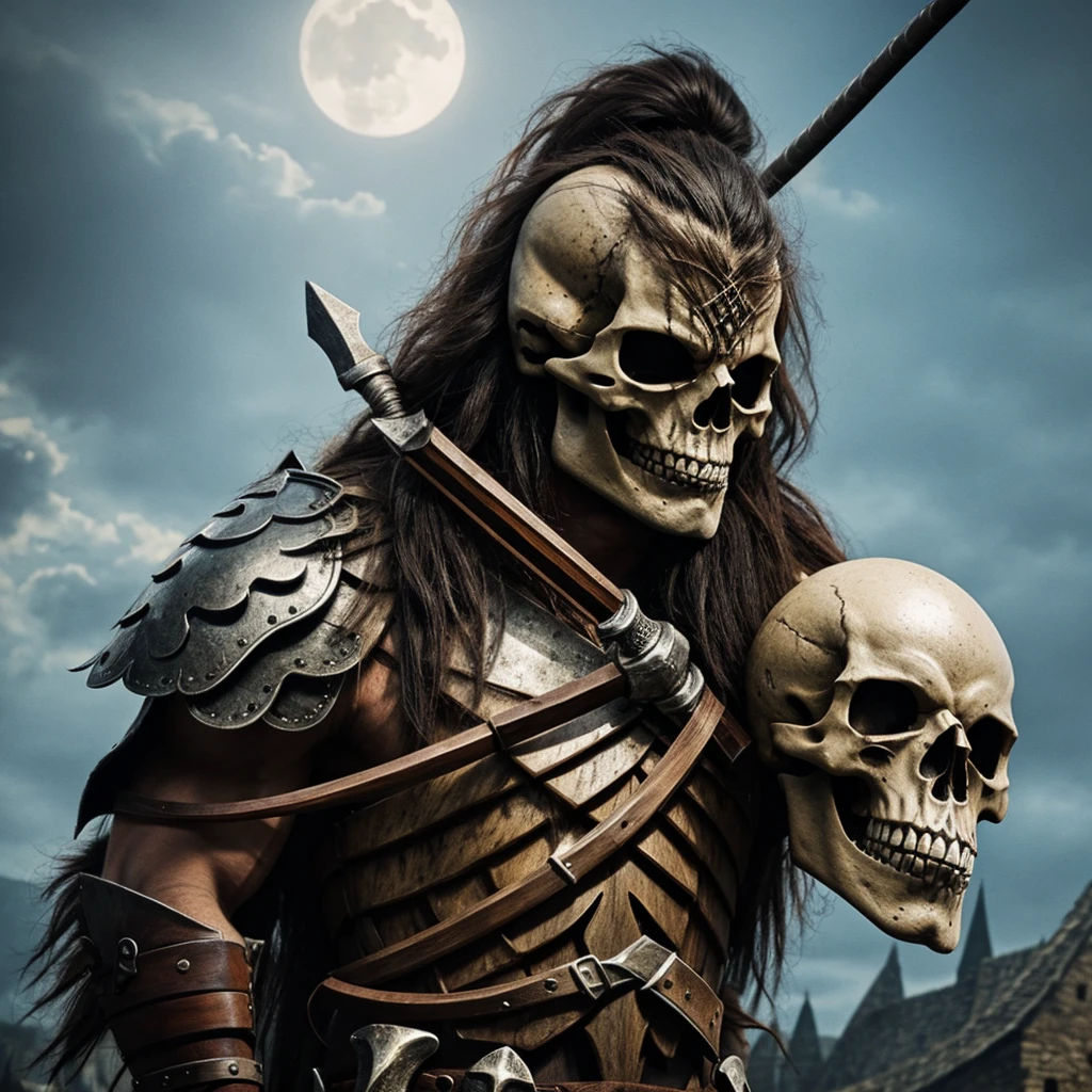 A rageful medieval barbarian skeleton 