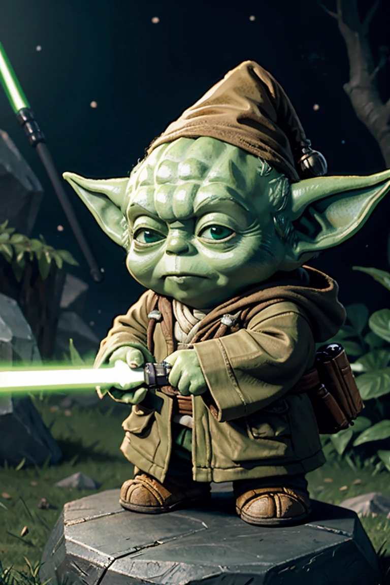 short yoda gnome in the style of star wars