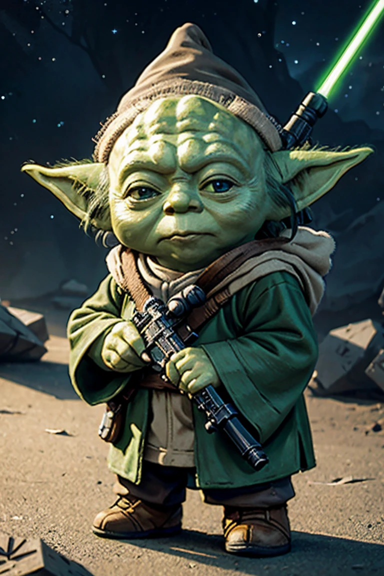 short yoda gnome in the style of star wars