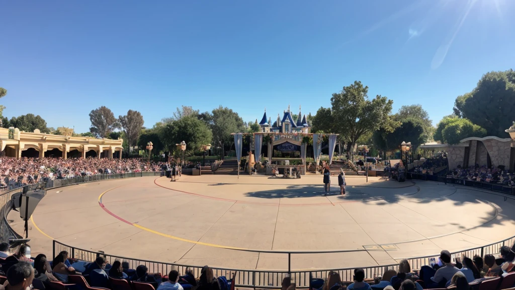 An empty outdoor stage at Disneyland during the day