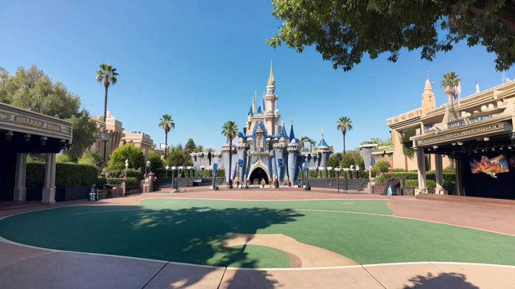 An empty outdoor stage at Disneyland during the day