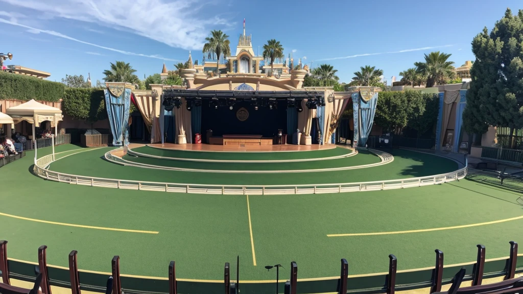 An empty outdoor stage at Disneyland during the day