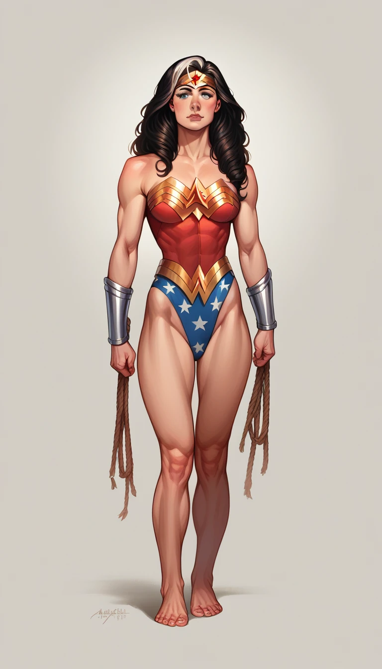 ((Full body photo, standing, feet on the ground)) a 20 year old American woman wearing wonder woman outfit, athlete's body, beautiful body, standing, beautiful Arab princess wearing gladiator outfit
