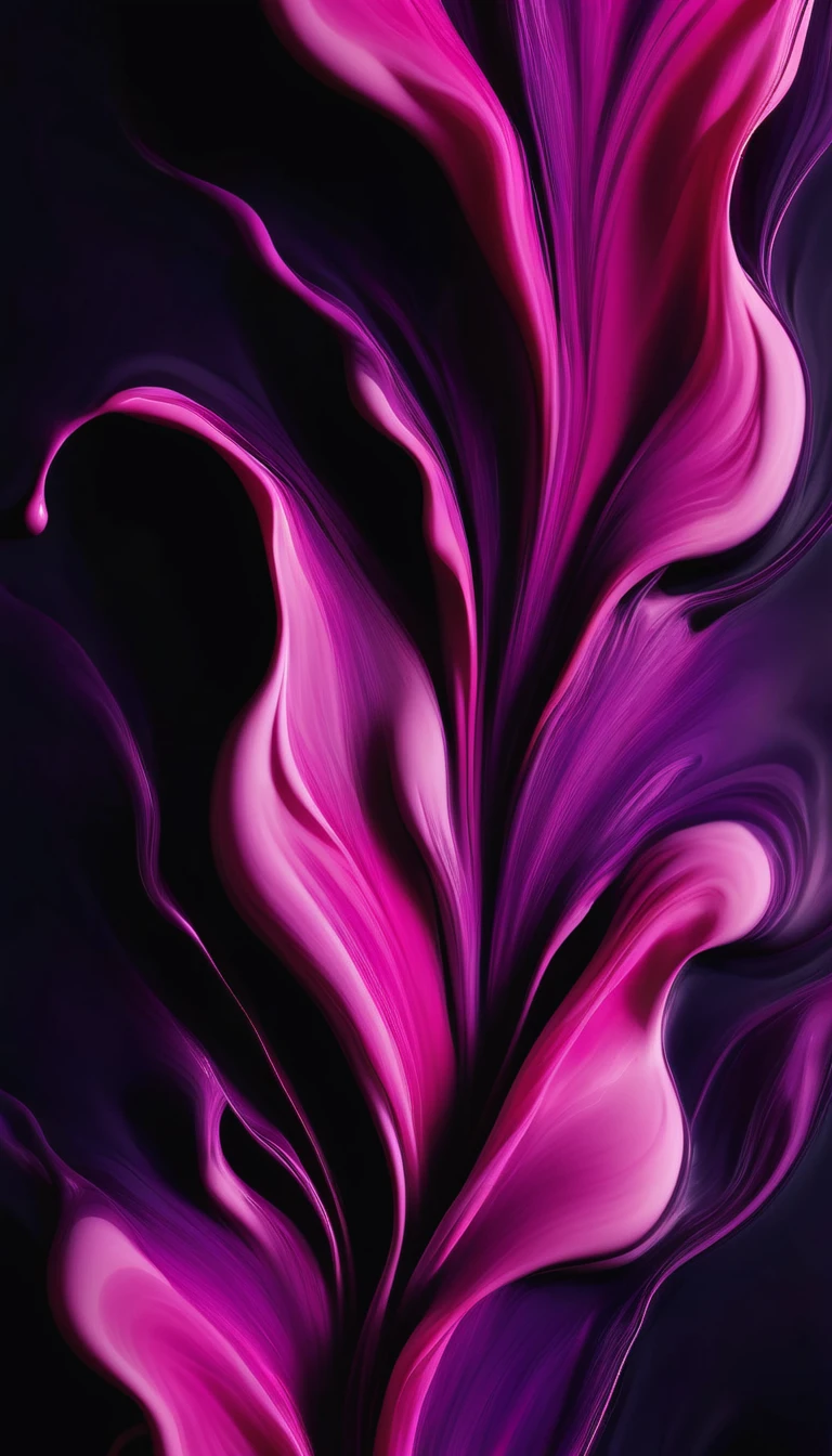 photo of pink, purple and magenta Acrylic Ink Flowing in Water Highlighting Fluid Beauty, Deep Black Background, Abstract Shapes Reminiscent of Underwater Flora, Sharpness, and Depth, wallpaper, highly detailed