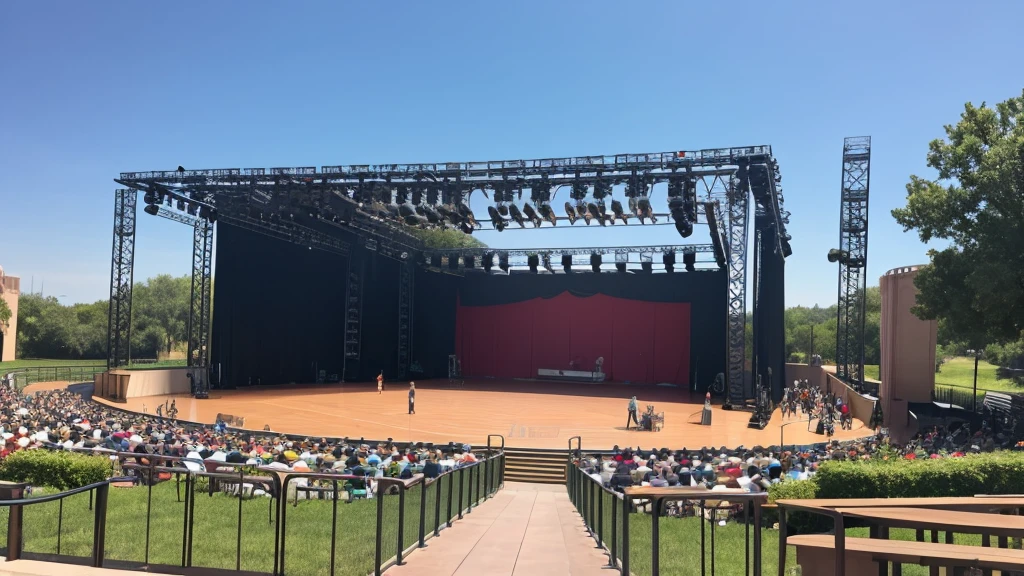 An empty Disney-style outdoor stage during the day