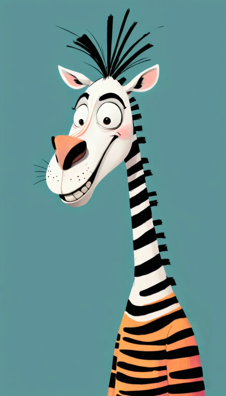 (((Exaggerated digital character sketches:1.37,Matchstick Men))).(1 zebra,(Exaggerated expression,),(Black sketch lines,Loose brushstrokes create the outline,Cartoon Style. Bright colors and simplified lines, sketch)。(Exaggerated body movements),(Large area of blank)