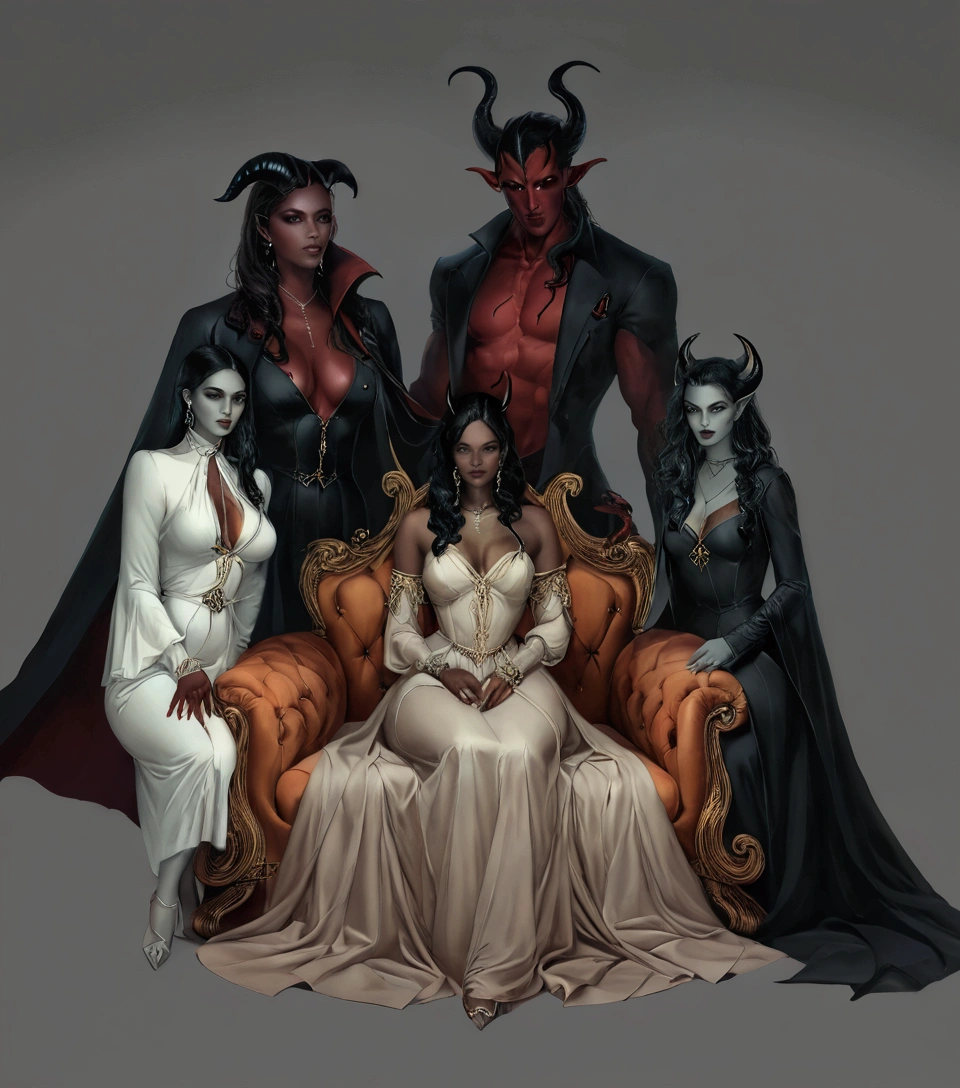 there are a family take a picture that are dressed up in dress, in dark robes with gold accents, by Kieran Yanner, dnd fantsay art, full body concept, wip, full body concept art, dnd commission, 6 billion demons style, robes! intricate, full res, dnd , finished concept art, badass composition, several character designs